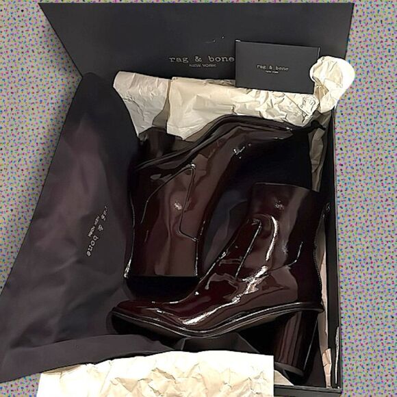Rag & Bone Wiley High Boots Dark Winterberry Patent Leather - Picture 14 of 16